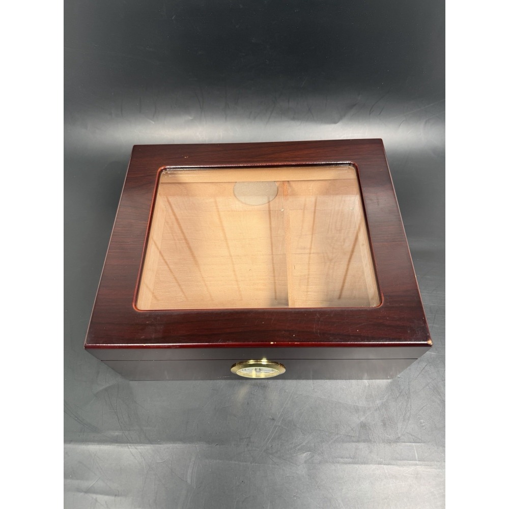 Quality Importers Glasstop Cigar Humidor Cherry Wood Box Sure Seal 112517